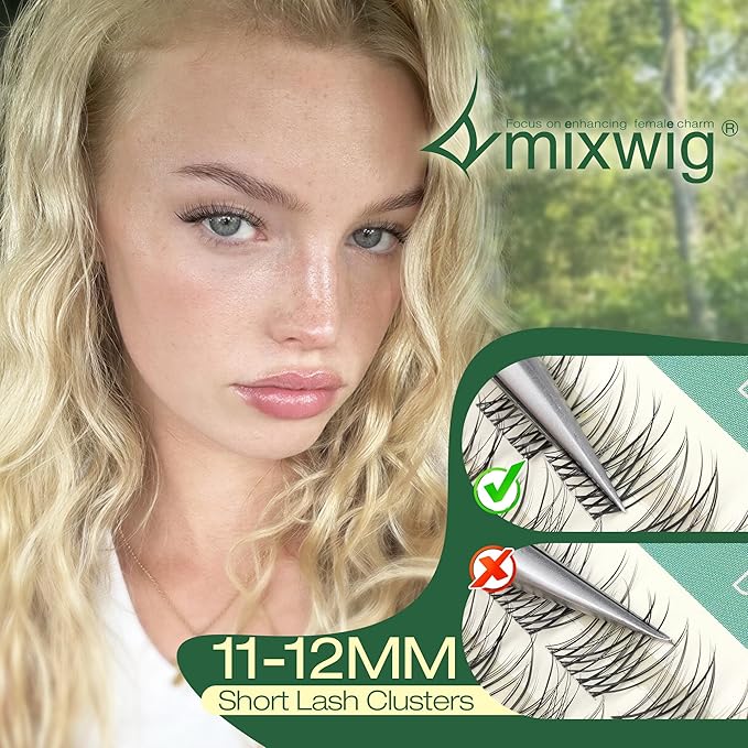 Natural Lash Clusters 11-12MM Eyelash Clusters Clear Band Individual Lashes Short Wispy Cluster Lashes C Curly Cluster Eyelash Extensions for Everyday Makeup by Lvmixwig
