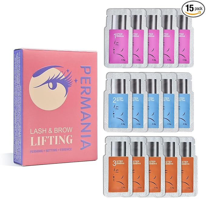 PERMANIA Eyelash Lift Kit, 15 Pcs Separate Steps Lotion for Salon or at Home for Lash Perm & Brow Lamination (without tools)