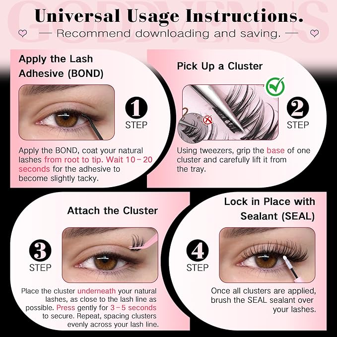 Goddvenus Spider Lash Clusters Kit, Natural Wispy Cluster Eyelash Extensions, Fluffy DIY Lash Extension at Home for Natural Look, D Curl Individual Lashes Kit with Waterproof Bond and Seal