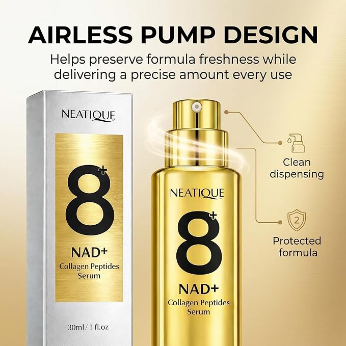 NAD+ Peptide Boosting Serum with Niacinamide & Hyaluronic Acid Collagen, 8AM/8PM Routine Firming Hydrating Face Serum for Radiant Glow for Fine Lines and Moisturing Skin, 1 fl oz (30 ml)