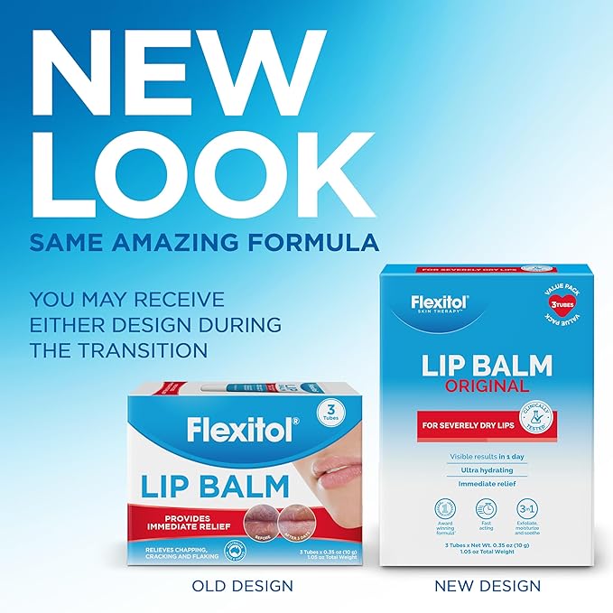 Flexitol Original Lip Balm, Intensive Moisture Restore for Dry, Chapped Lips, Long-Lasting Hydration, 3 Pack (0.35 oz Each), 1.05 oz Total