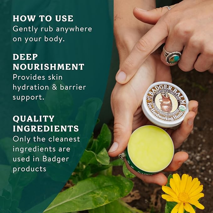 Badger Healing Balm, Hard Working Hands Cream, Organic Hand Cream for Dry Cracked Hands, Long Lasting Hand Moisturizer/Dry Hands Treatment, .75 oz Tin, 3-Pack