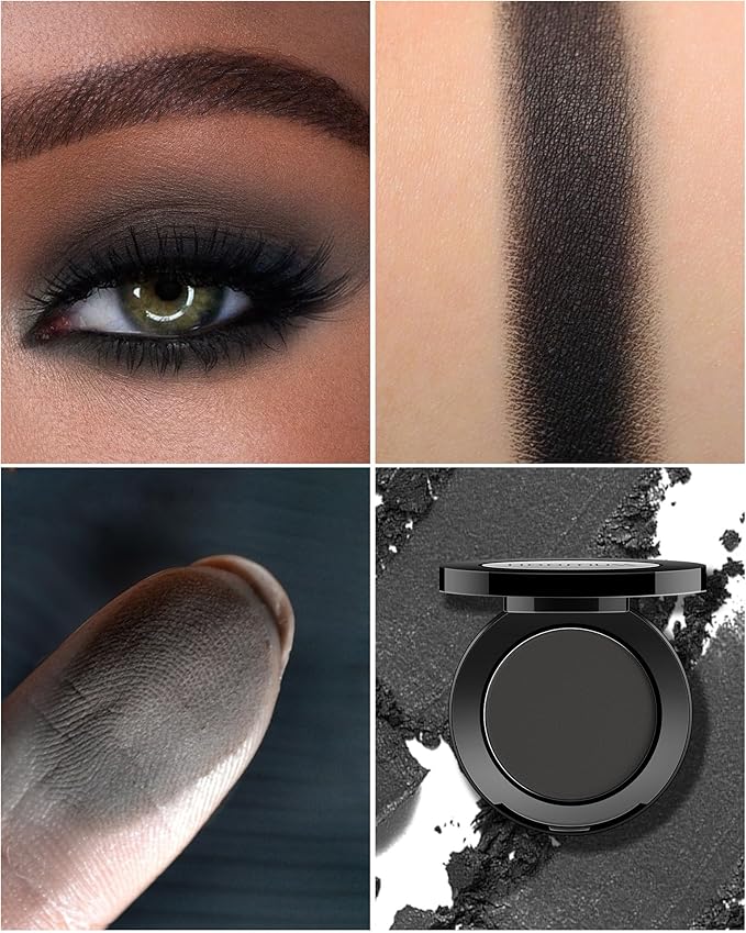 Black Eyeshadow Handmade Goth Eye Sahdow Makeup Palette for Halloween Pigmented Long Lasting Black Matte Eyeshadow-1Black