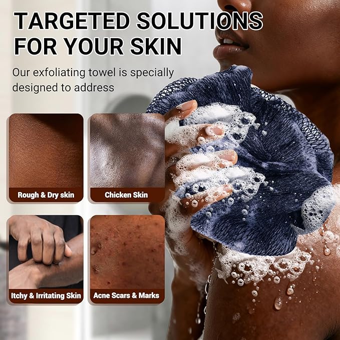 African Net Sponge Authentic for Exfoliating - Extra Knots for Deep Cleansing & Back Scrubbing - Body Scrubber Washcloth for Women & Men - Daily Shower Exfoliator for Smooth, Glowing Skin(Blue)