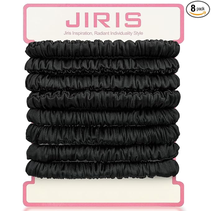 Silk Satin Hair Scrunchies for Women, 8 Pack Black - No Crease, Frizz Control & Hair Breakage Reduction, Gentle Soft Hair Ties for All Hair Types, Elastic Hair Accessories for Daily Wear & Gift