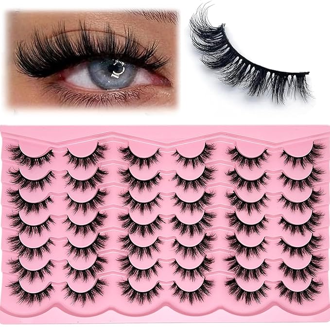 Cat Eye Lashes Wispy Short Fluffy Lash Strips D Curl 3D Lashes Cateye Eyelashes Natural Look 16mm Long Faux Mink False Eyelashes Pack