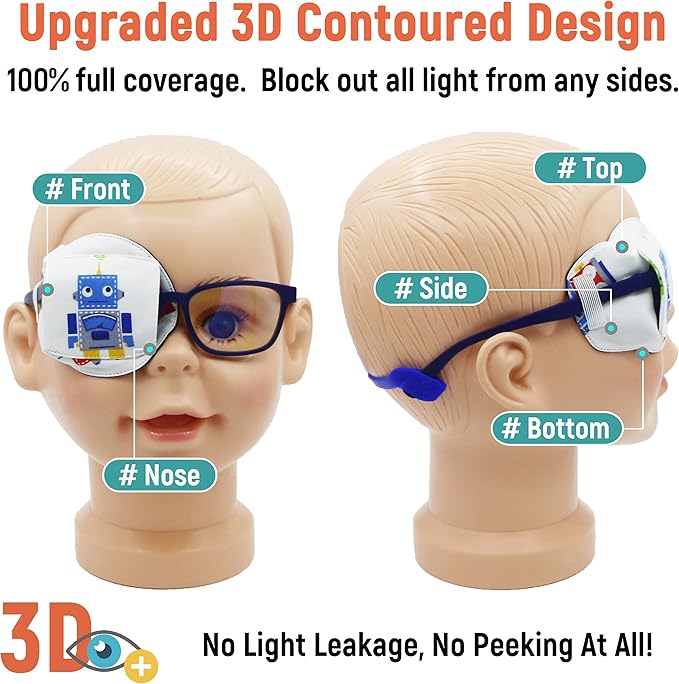 Astropic 3D Cotton & Silk Eye Patch for Kids | Boys Eye Patch for Glasses | Medical Eyepatch for Children with Lazy Eye (Blue Robot, Right Eye)