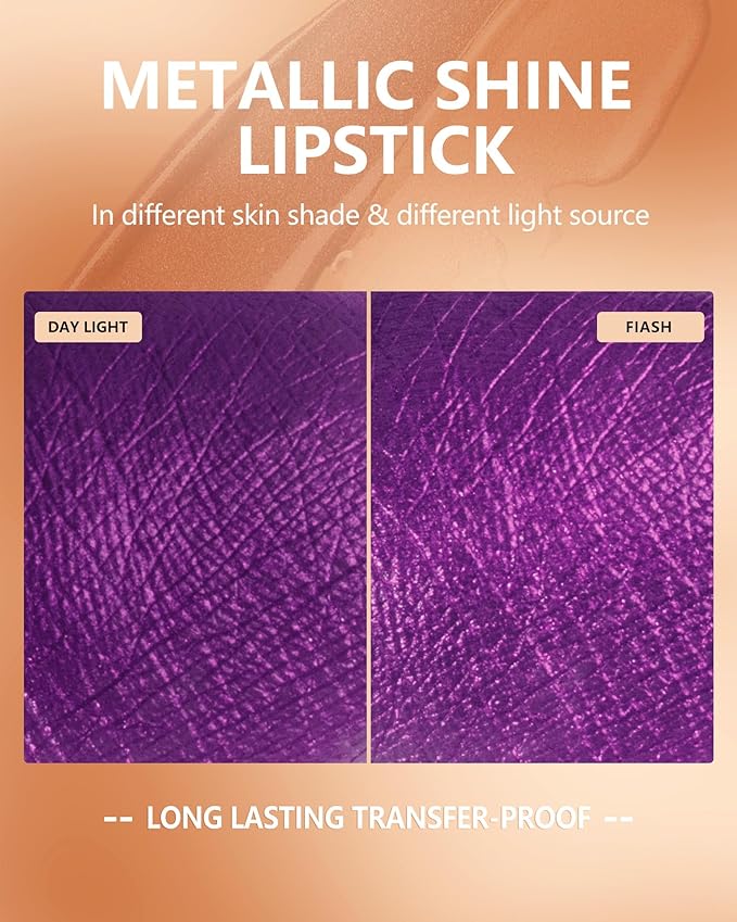 MAKI YIKA Purple Lipstick for Women Metallic Lipsticks for Mother Glitter Long Lasting Lipstick No Smudge No Transfer Liquid Lip Gloss (BR18 Amethyst)