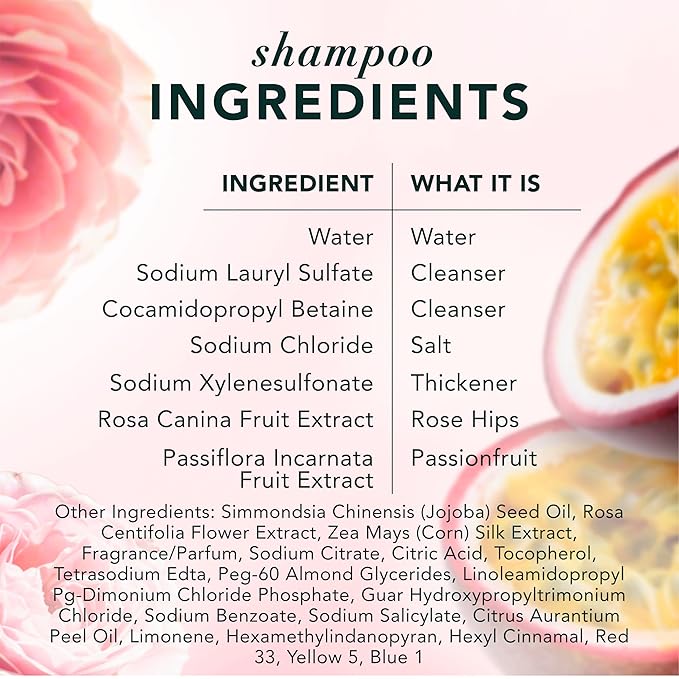Herbal Essences Shampoo, Rose Hips + Passionfruit - Smooth Collection, Shiny Hair with Vitamin E & Jojoba, Safe for Color Treated Hair, Floral Scent, Cruelty-Free, Dermatologist-Tested, 29.2 Fl Oz