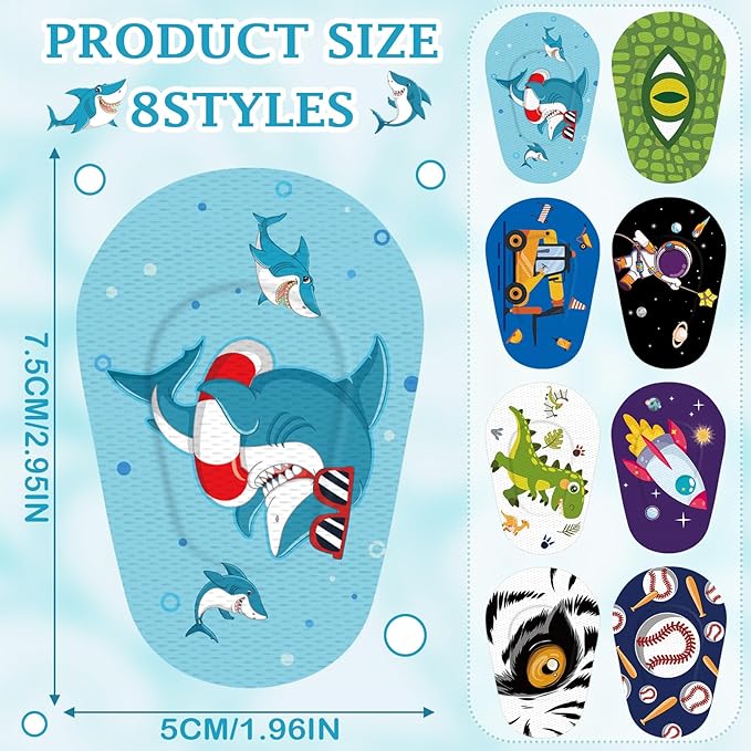 Siifert 48 Pcs Latex Free Adhesive Eye Patches for Kids Latex Free Disposable Cute Adhesive Bandages for Amblyopia Light Blocking Lazy Eye Toddler Boys Girls, 8 Styles