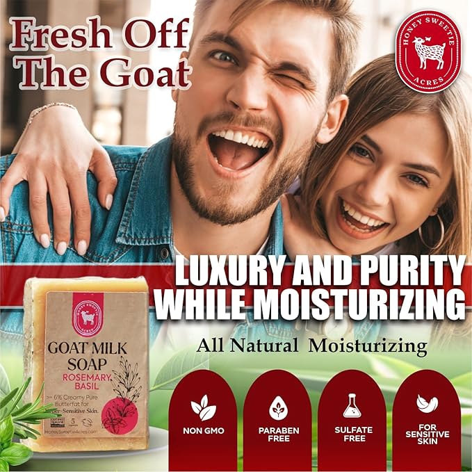 Honey Sweetie Acres Rosemary Basil Goat Milk Soap - Handmade 5 oz Bar, Made with Natural Ingredients, Moisturizing & Gentle, Made in the USA