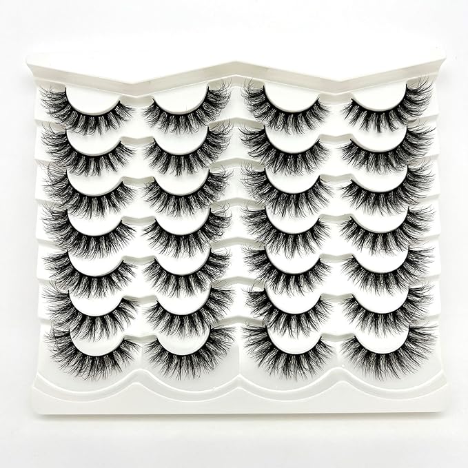 Natural Lashes D Curl 16mm Short Wispy Fake Eyelashes Pack Full Strip Lashes Mink Cat Eye False Eyelashes Natural Look