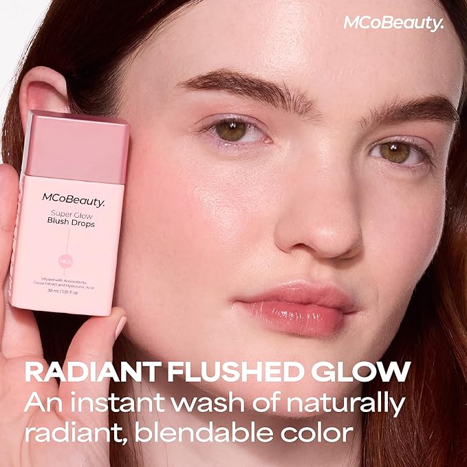 MCoBeauty Super Glow Blush Drops - Peachy Pink - Buildable Liquid Cheek Color - Lightweight & Long Wearing - Warm Flush Skincare Makeup Hybrid for All Skin Types - Vegan & Cruelty Free
