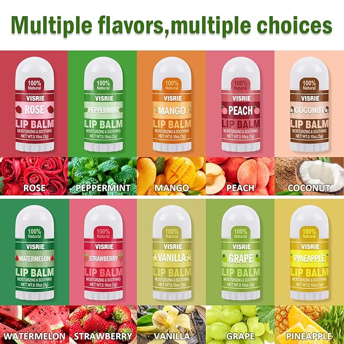 VISRIE 20 Pack Mini Lip Balm Bulk, Natural Lip Balm with Vitamin E & Beeswax, Moisturizing Lip Care for Dry Lips, Perfect for Party Favors, Care Packages & Small Gifts