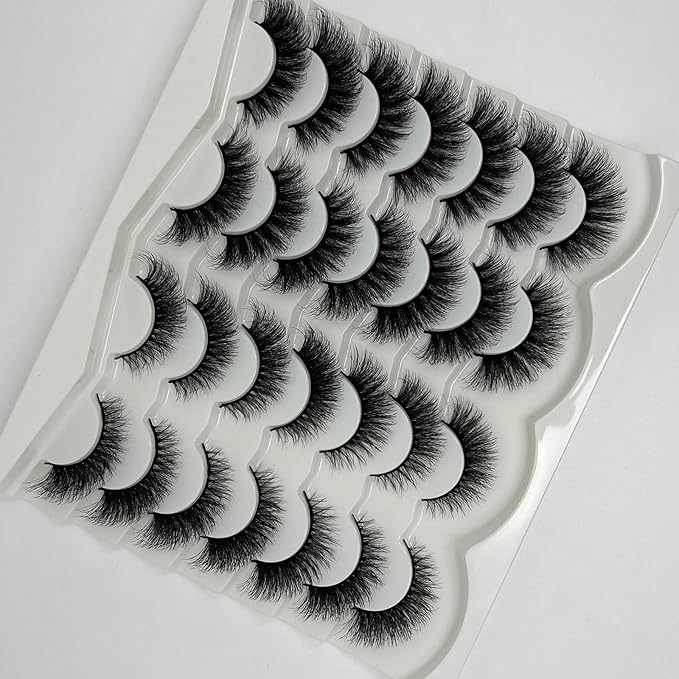 Cat Eye Lashes Fluffy Soft Faux Mink Full Strip Lashes Pack, C Curl Cateye Fake Eyelashes Natural Look, Wispy False Eyelashes Pack 2 Styles