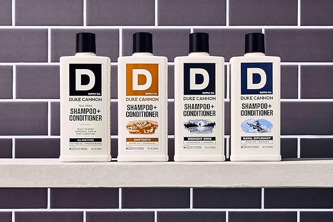 Duke Cannon Supply Co. 2-in-1 Hair Wash - Masculine Scent - Gentle Cleansing Hair Wash For Men - Stimulating Hair Shampoo & Conditioner - Strengthens Hair - Sawtooth - 2 Pack (14 oz)