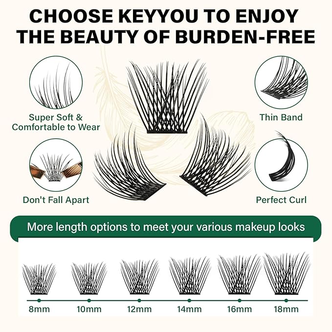 Lash Clusters 144pcs Individual Lashes D Curl 12mm Eyelash Clusters KEYYOU Air Touch Cluster Lashes Super Lightweight Soft Wispy Comfortable Easy DIY at Home(Air01-D-12mm)