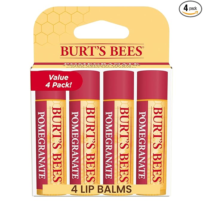 Burt's Bees Lip Balm - Pomegranate, Lip Moisturizer With Responsibly Sourced Beeswax, Tint-Free, Natural Origin Conditioning Treatment, 4 Tubes, 0.15 oz.