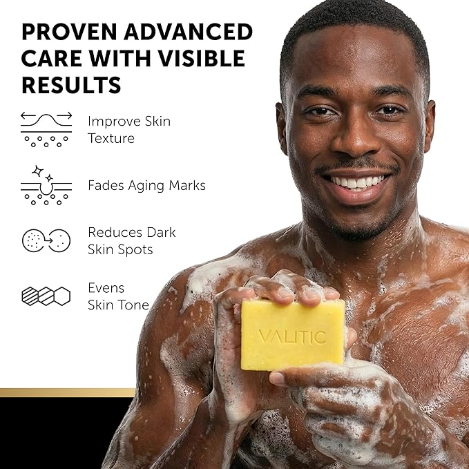 VALITIC Brightening Lemon & Turmeric Kojic Acid Soap with Vitamin C, Retinol, Collagen - Original Japanese Complex - with Hyaluronic Acid, Vitamin E, Shea Butter, Castile Olive Oil 2 Pack+Holder