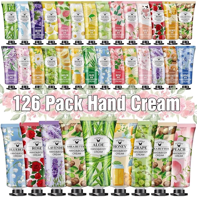 126 Pack Hand Cream Set, Mothers Day Gifts, Bulk Hand Lotion Travel Size for Dry Cracked Hands, Mini Hand Lotion for Nurses Week Gifts, Bridesmaid Gifts, Employee Appreciation Gifts and Teacher Gifts