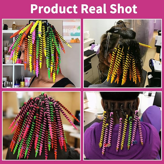 VinBee 112 Pcs Spiral Curlers for Natural Hair,Spiral Perm Rods for Long Hair,Short & Long Heatless Curlers,Barber Hairdressing Rollers and Plastic Salon Kit–Women's and Young Ladies'