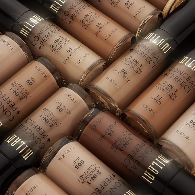 Milani Conceal + Perfect 2-in-1 Foundation + Concealer for a Flawless Complexion, Under Eye Corrector, Cover Redness and Imperfections, Waterproof and Sweatproof - 00AA-Ivory