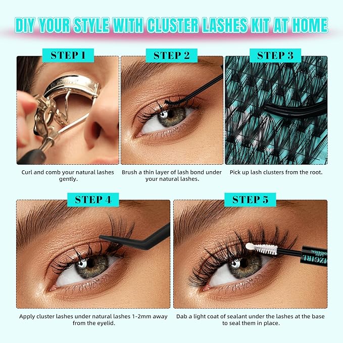 Lash Clusters 400pcs, 40D Mixed Tray DIY Eyelash Extension, D Curl Natural Wispy Individual Lashes Faux Mink & Cruelty Free Reusable Lash Clusters Extensions Black (40D, 9-18mm)