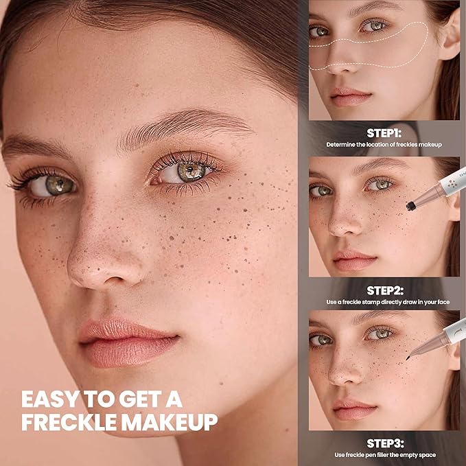 2 Pack Freckle Pen Set – 2-in-1 Dual Ended Microblading Pen & Freckle Stamp, 2 Different Color Combos,Waterproof & 24HR Longwear, Precise 15° Tip for Natural Lifelike Freckle Makeup.