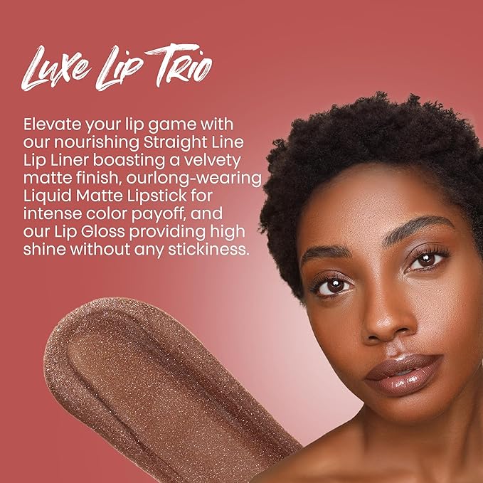 The Lip Bar Vegan Lip Kit, with Straight Livin' Lip Liner, Naturalista Liquid Matte Lipstick, and Extra Non-Sticky Lip Gloss, 3 pieces