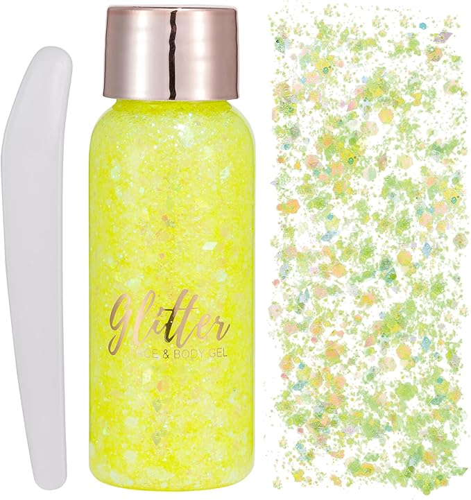 Mermaid Sequins Chunky Glitter Liquid Eyeshadow Glitter Body Gel Festival Glitter Cosmetic Face Hair Nails Makeup Long Lasting Sparkling 30g (#105 Yellow)