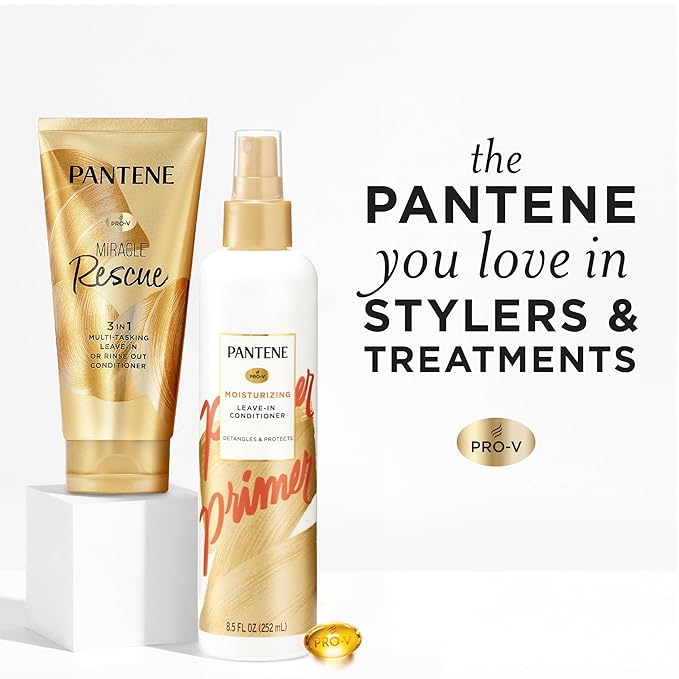 Pantene Miracle Rescue 3 in 1 Leave In Conditioner,Rinse off Conditioner,Heat Protectant for Hair,Detangler,Anti Frizz,Moisturizing,For All Hair Types,Safe-for Color Treated-Hair,6.0 fl oz,(Pack of 2)