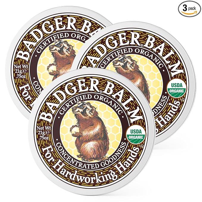Badger Healing Balm, Hard Working Hands Cream, Organic Hand Cream for Dry Cracked Hands, Long Lasting Hand Moisturizer/Dry Hands Treatment, .75 oz Tin, 3-Pack