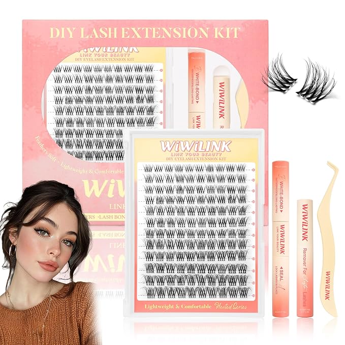 Wispy Lash Clusters Stella DIY Lash Extension Kit and Natural Eyelash Clusters 8-16mm with Bond, Seal, and Remover D Curl Lashes Clusters Invisible Band False Eyelashes Kit