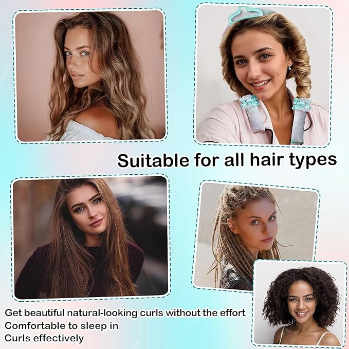 Heatless Hair Curler for Overnight Curls | No Heat Curling Rod Set with Satin Bonnet | Sleep-In Safe Blowout Rods for Frizz-Free Waves Green Tie Dye