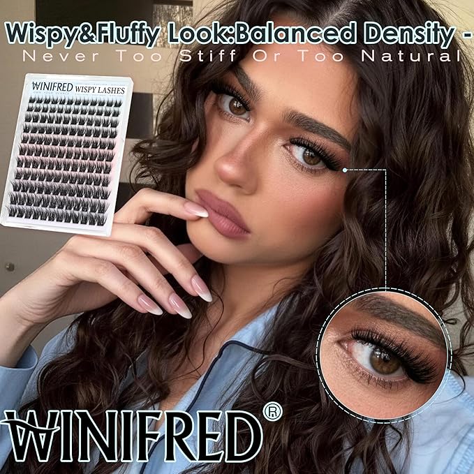 Natural Lash Clusters 3D Wispy Cluster Eyelash Extensions Fluffy Eyelash Clusters Light Volume Lash Extensions DIY 10-16mm Eyelashes Thin Band Hyrid Individual Lashes by Winifred