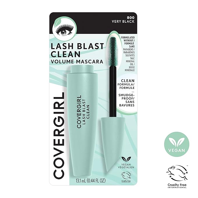 CoverGirl Lash Blast Clean Volume Mascara, Vegan Formula, Volumizing, Smudge-Proof, Very Black, 1 Count
