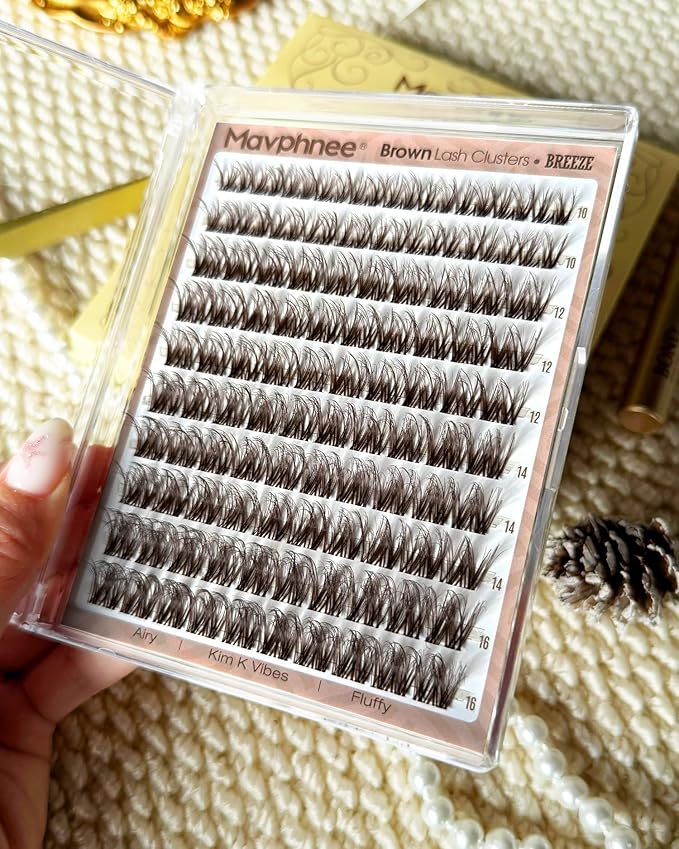 Spider Lash Clusters Brown Eyelash Clusters Wispy Cluster Eyelash Extensions 10-16MM Airy Fluffy Individual Lash Extensions Easy Application with CC Curl & Clear Band for Soft Glam Natural Makeup