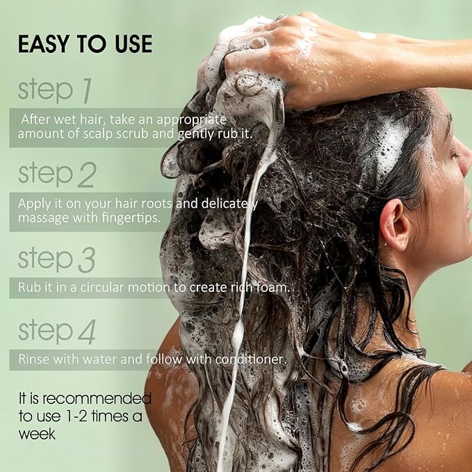 VOERUY Scalp Scrub, Tea Tree Scalp Exfoliator Scrub Shampoo, 2-in-1 Scalp Treatment with Mint Oil, Hair Treatment to Clarify and Remove Build up with Silicone Scalp Massager, 10.6oz/300g