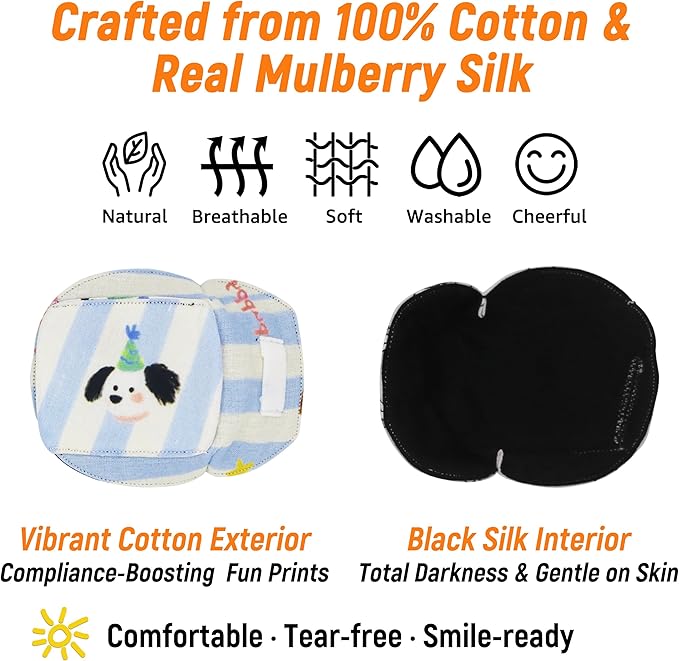 Astropic 3D Cotton & Silk Eye Patch for Kids | Boys Girls Eye Patch for Glasses | Medical Eyepatch for Children with Lazy Eye (Green Hat Puppy, Left Eye)