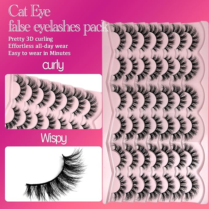 Strip Lashes Wispy Natural Cat Eye Lashes Mink C Curl Lash Strips Short Fluffy Eyelashes Pack Soft Faux Mink False Eyelashes Natural Look