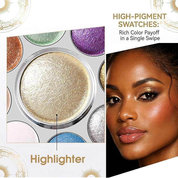 UCANBE Baked Eyeshadow & Highlighter Palette, High Pigmented Blendable Matte Metallic Shimmer Party Eye Shadow & Cheek Makeup Palette, Rotating Compact Design Makeup Gift, 03 Enchanted Gemstone