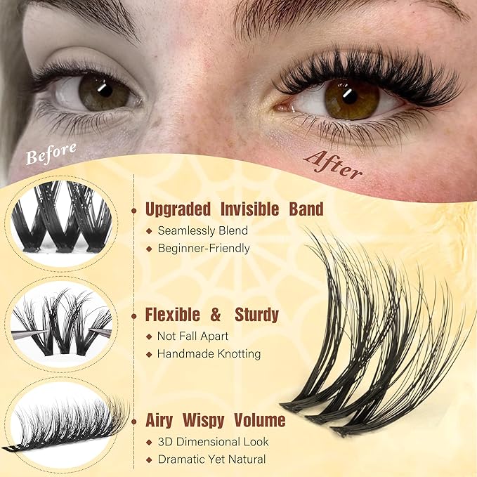 Downy Lash Clusters Fluffy Volume Eyelash Clusters Wispy Cluster Eyelash Extensions Flaunt Mink Lash Extensions with Invisible Band D Curly Individual Lashes 8-16mm DIY Lashes for Flawless Look