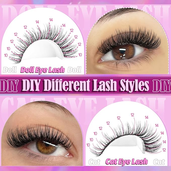 Yawamica Wispy Lash Clusters Natural Eyelash Extension 10-14mm Fluffy Eyelash Clusters CC Curly Individual Lashes Cluster Eyelash Extensions 40D Cluster Lashes 200pcs DIY Lash Extension by Self