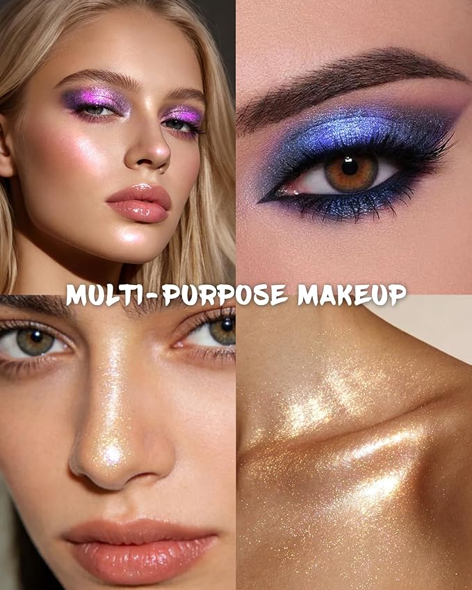 Chameleon Duochrome Glitter Eyeshadow Palette, Holographic Shimmer Single Eye Shadow Palettes, Color Shift Sparkle Iridescent, Multichrome Metallic Eye Brightener Highlighter Makeup-13 Aurora Blue