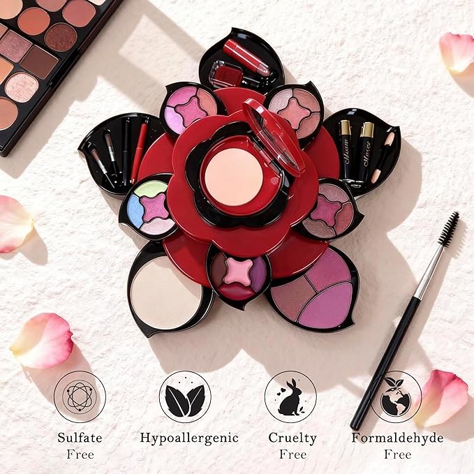 Makeup Kit for Teens, All in One 3 Tier Flower Makeup Kit for Girls 10-12, Complete with Eyeshadow Palette, Lip Gloss, Blush, Concealer,Ideal Starter Makeup Set Gift for Teens, Women & Beginners