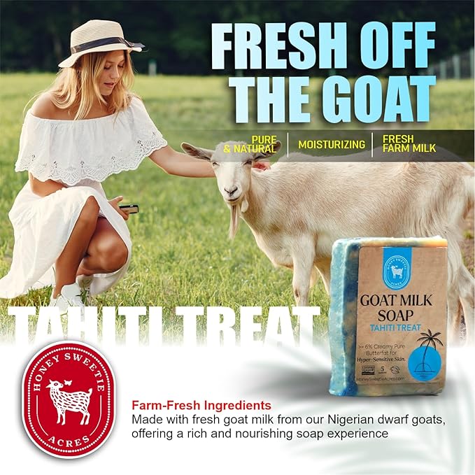 Honey Sweetie Acres Tahiti Treat Goat Milk Soap - Handmade 5 oz Bar, Made with Natural Ingredients, Moisturizing & Gentle, Made in the USA