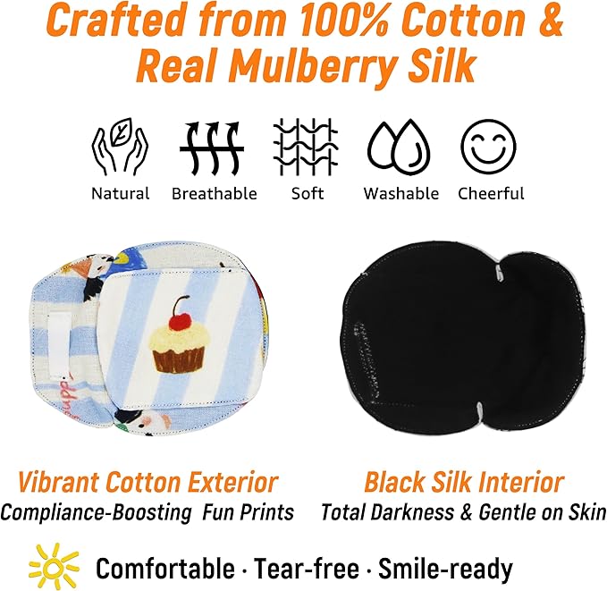 Astropic 3D Cotton & Silk Eye Patch for Kids | Boys Girls Eye Patch for Glasses | Medical Eyepatch for Children with Lazy Eye (Cupcake, Right Eye)