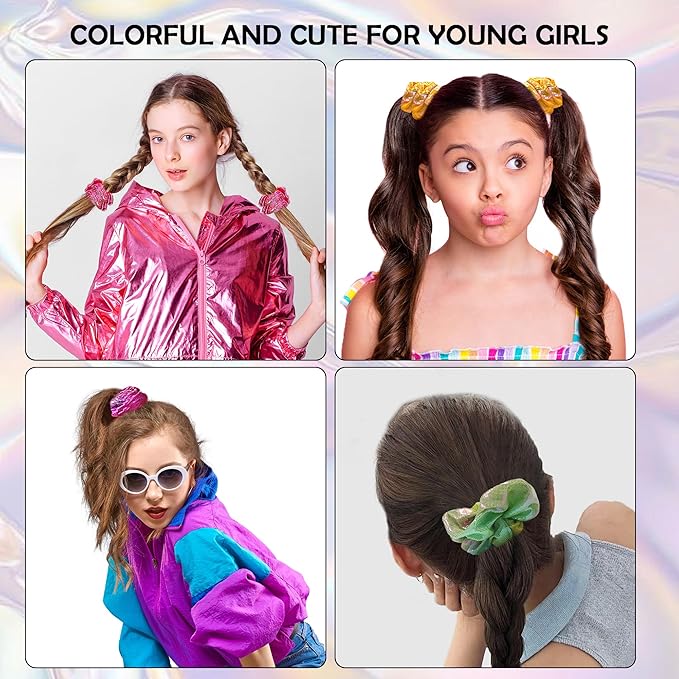 12 Pcs Scrunchies for Women, Shiny Metallic Hair Scrunchies for Girls, Hair Ties Elastic Hair Bands Ropes, Soft Ropes Ponytail Holder Hair Accessories(Gradient Metallic)