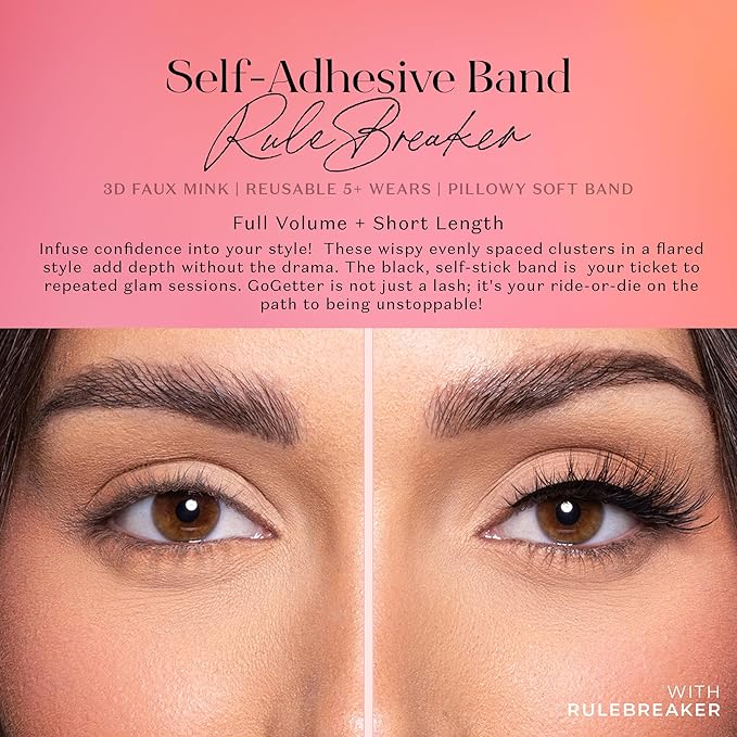 Lilly Lashes 3D Self Adhesive Eyelashes, No Lash Glue Needed, Body Heat Activated Press on Lashes, Reusable Self Adhesive Eyelashes Up to 5x, Easy to Apply & Remove (RuleBreaker)