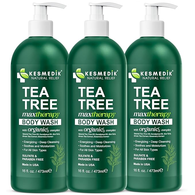 KESMEDIK Tea Tree Body Wash MaxTherapy, Itchy Skin Relief Soap, Soothes Jock Itch, Athlete's Foot, Acne, Eczema, Psoriasis & Sensitive Skin, Intimate Wash, Men & Women, 3-Pack, Original Edition